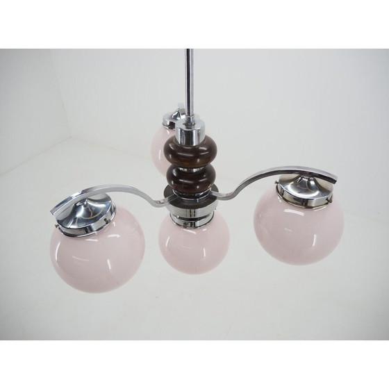 Image 1 of Lampadario vintage art déco in vetro cromato rosa, 1930
