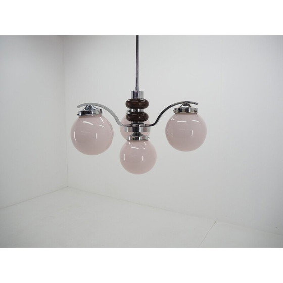 Image 1 of Lampadario vintage art déco in vetro cromato rosa, 1930