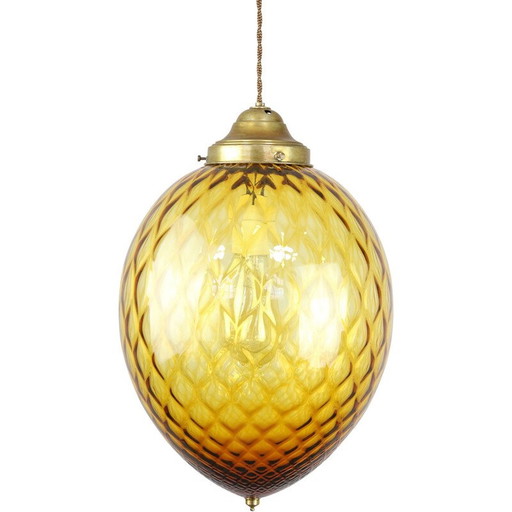 Vintage Murano glass pendant lamp amber from Empoli