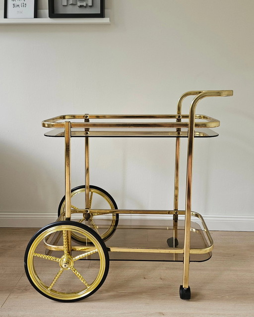 Bar Cart 1980s Aluminum Coated Brass