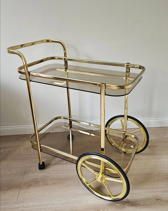 Image 1 of Bar Cart 1980s Aluminum Coated Brass