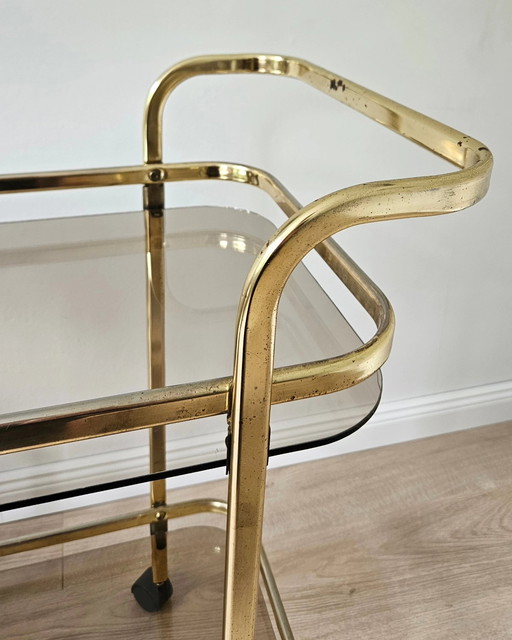 Bar Cart 1980s Aluminum Coated Brass