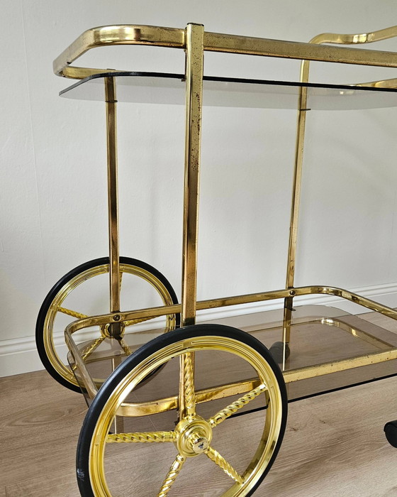 Image 1 of Bar Cart 1980s Aluminum Coated Brass