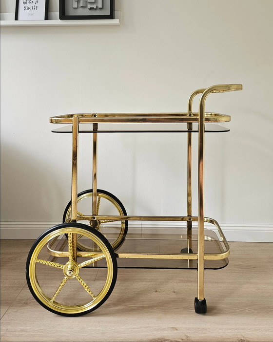 Image 1 of Bar Cart 1980s Aluminum Coated Brass