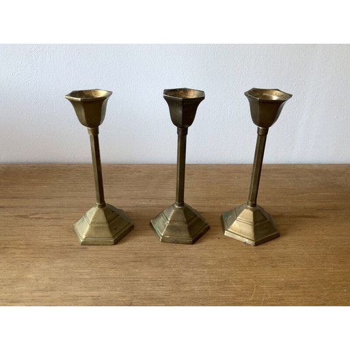 Set of 3 vintage brass candleholders