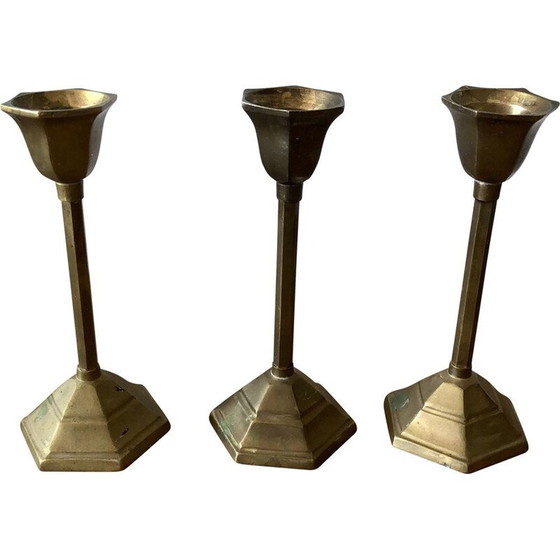 Image 1 of Set di 3 portacandele vintage in ottone