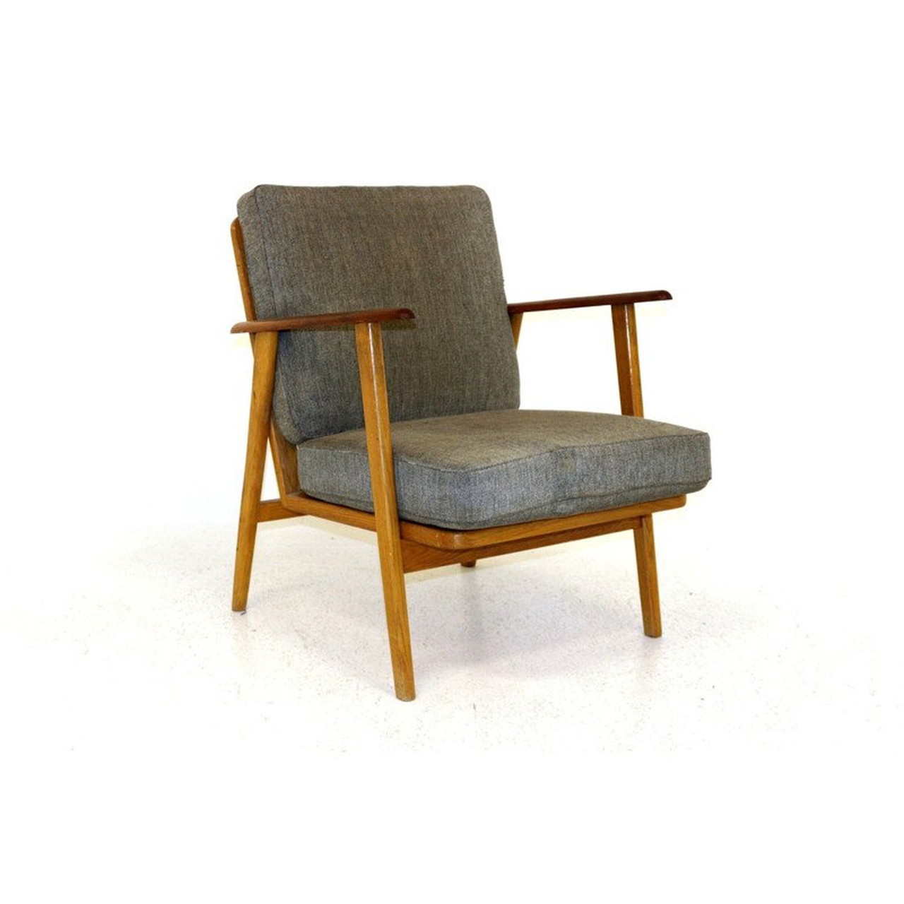 Vintage oak compass armchair Suede 1950s