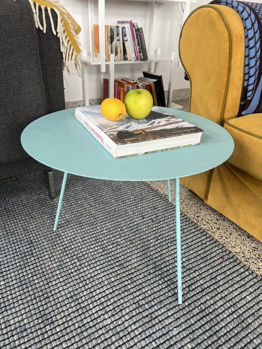 Round Light Blue Steel Side Table