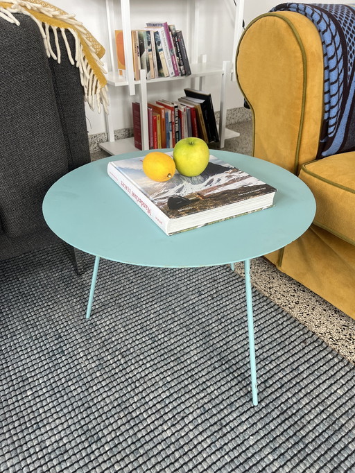 Round Light Blue Steel Side Table