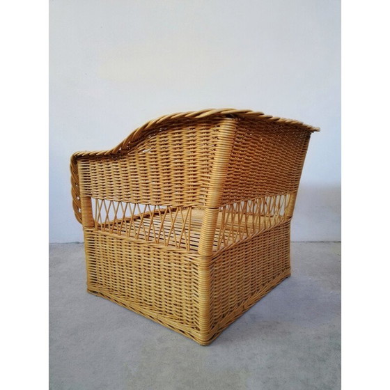 Image 1 of Pair of vintage wicker and rush armchairs, 1970s