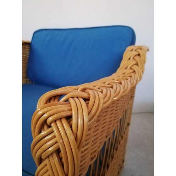 Image 1 of Pair of vintage wicker and rush armchairs, 1970s
