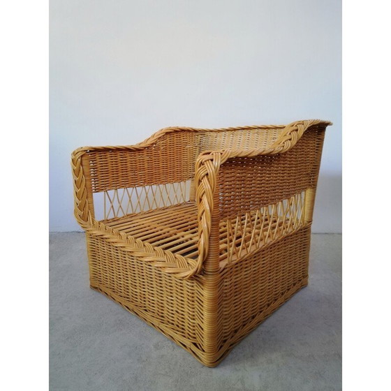Image 1 of Pair of vintage wicker and rush armchairs, 1970s