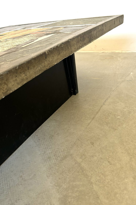 Image 1 of Paul Kingma Brutalist Slate Stone Coffee Table Autumn Colors 1973