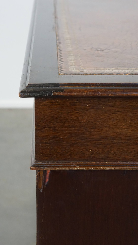 Image 1 of English Desk With Leather Desktop And 9 Drawers