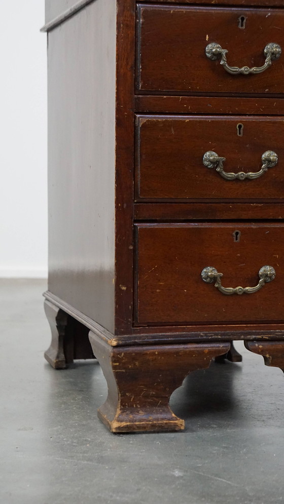 Image 1 of English Desk With Leather Desktop And 9 Drawers