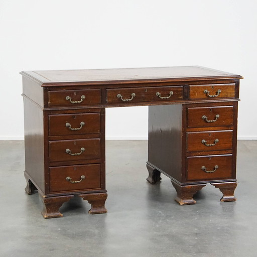 English Desk With Leather Desktop And 9 Drawers