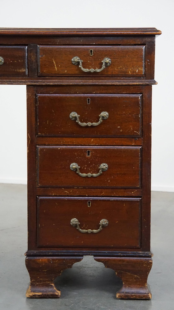 Image 1 of English Desk With Leather Desktop And 9 Drawers