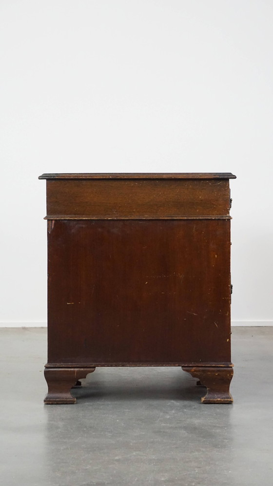 Image 1 of English Desk With Leather Desktop And 9 Drawers