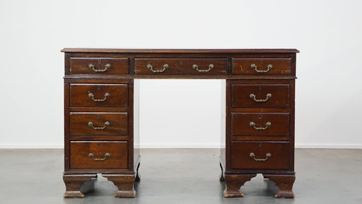 English Desk With Leather Desktop And 9 Drawers