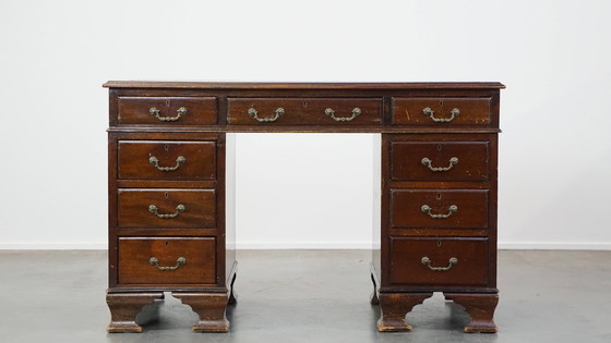 Image 1 of English Desk With Leather Desktop And 9 Drawers