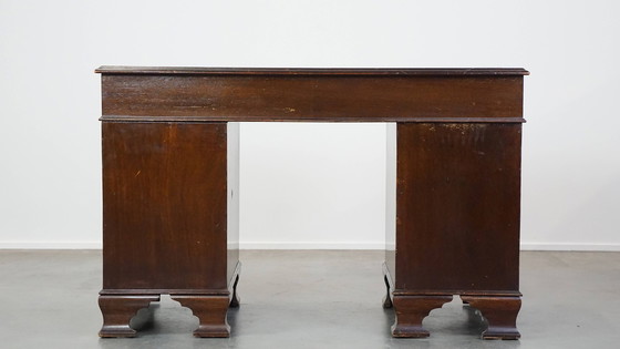 Image 1 of English Desk With Leather Desktop And 9 Drawers