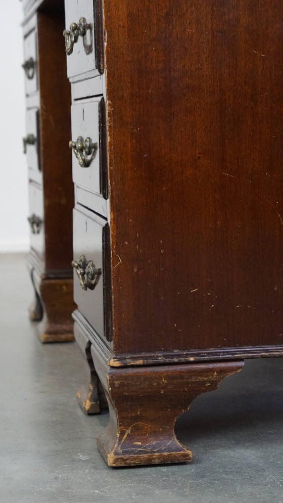 Image 1 of English Desk With Leather Desktop And 9 Drawers