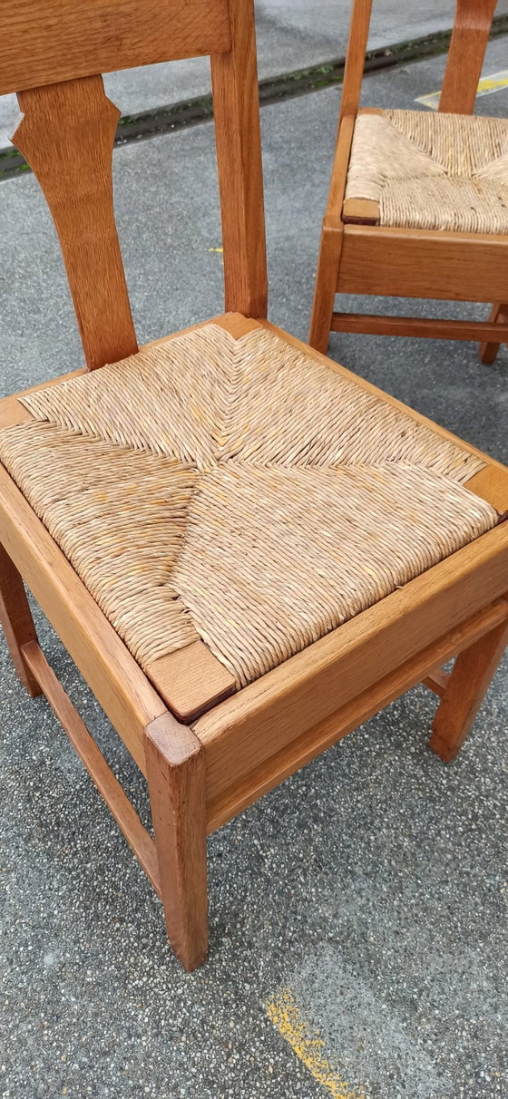 Image 1 of 4 X Art Deco Eiken En Riet Eetkamerstoelen 