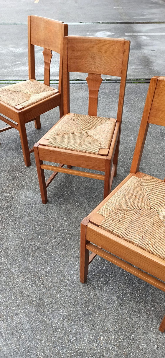 Image 1 of 4 X Art Deco Eiken En Riet Eetkamerstoelen 