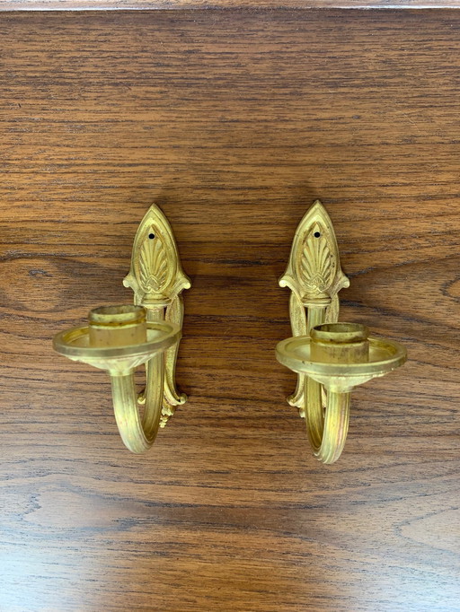 Pair of Brass Candle Wall Sconces, Neoclassical Style