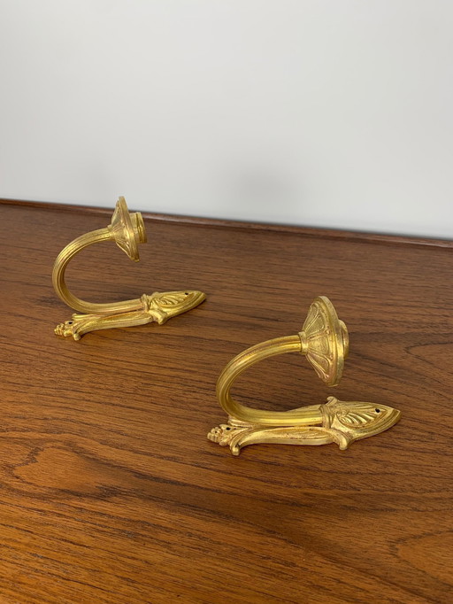 Pair of Brass Candle Wall Sconces, Neoclassical Style