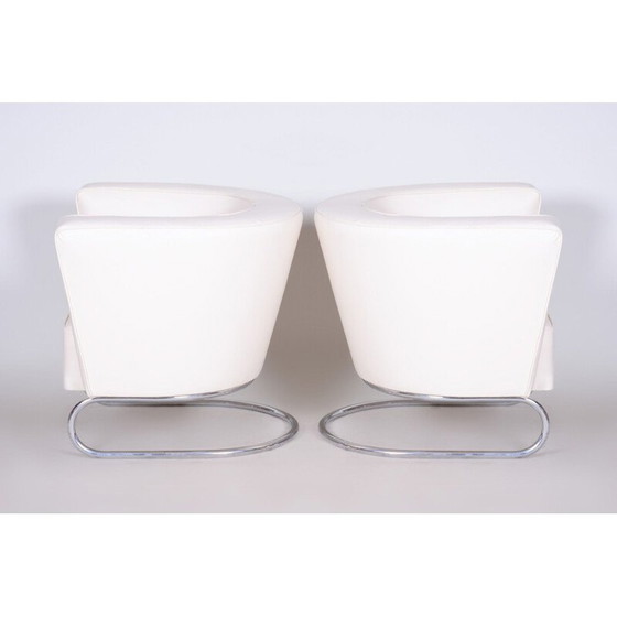 Image 1 of Coppia di poltrone vintage in pelle bianca di Jindrich Halabala per Up Zavody, 1930