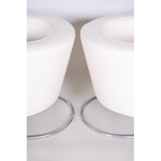 Image 1 of Coppia di poltrone vintage in pelle bianca di Jindrich Halabala per Up Zavody, 1930