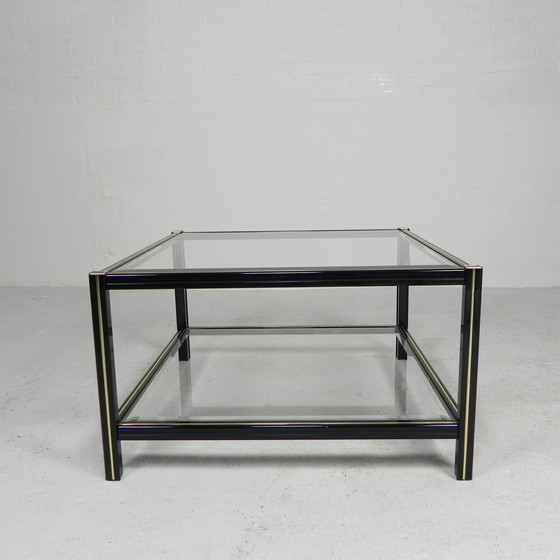 Image 1 of Hollywood Regency coffee table with 2 cut glass shelves, 1970s