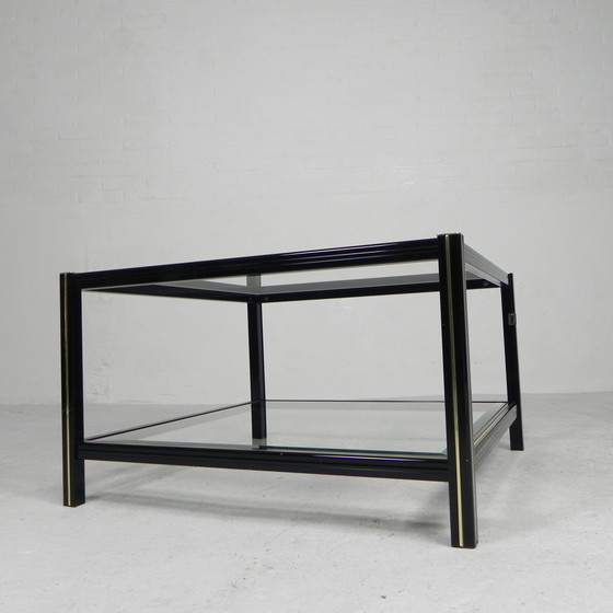 Image 1 of Hollywood Regency coffee table with 2 cut glass shelves, 1970s