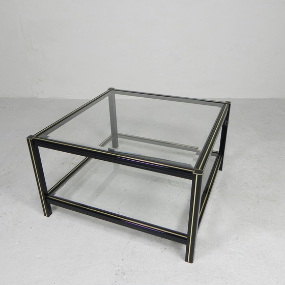 Image 1 of Hollywood Regency coffee table with 2 cut glass shelves, 1970s