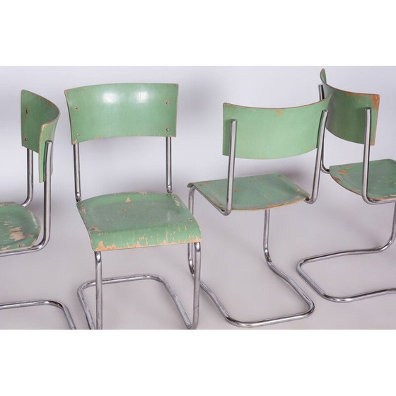 Image 1 of Set of 4 vintage Bauhaus chrome and steel chairs by Robert Slezak, Czechoslovakia1930