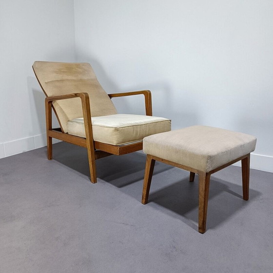Image 1 of Vintage velvet fabric armchair and footrest by Knoll Antimot