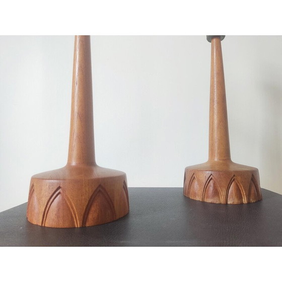 Image 1 of Pair of vintage teak wood table lamps for AB Stilarmatur Tranås, Sweden 1960