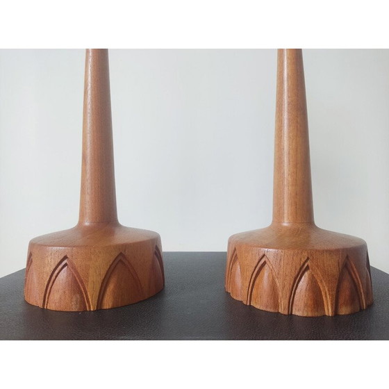 Image 1 of Pair of vintage teak wood table lamps for AB Stilarmatur Tranås, Sweden 1960