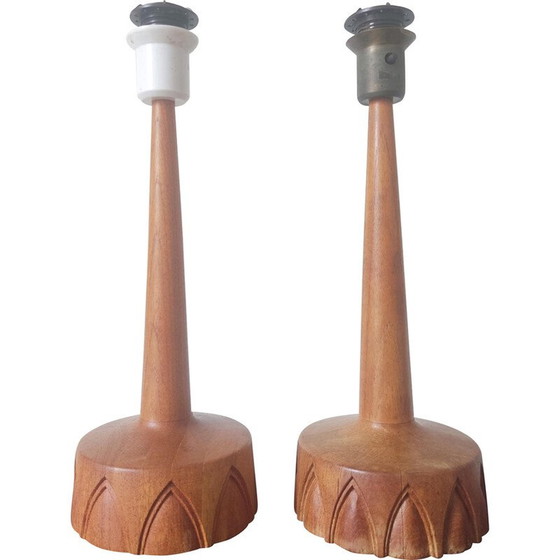 Image 1 of Pair of vintage teak wood table lamps for AB Stilarmatur Tranås, Sweden 1960