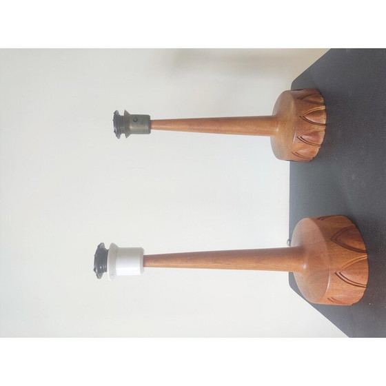 Image 1 of Pair of vintage teak wood table lamps for AB Stilarmatur Tranås, Sweden 1960