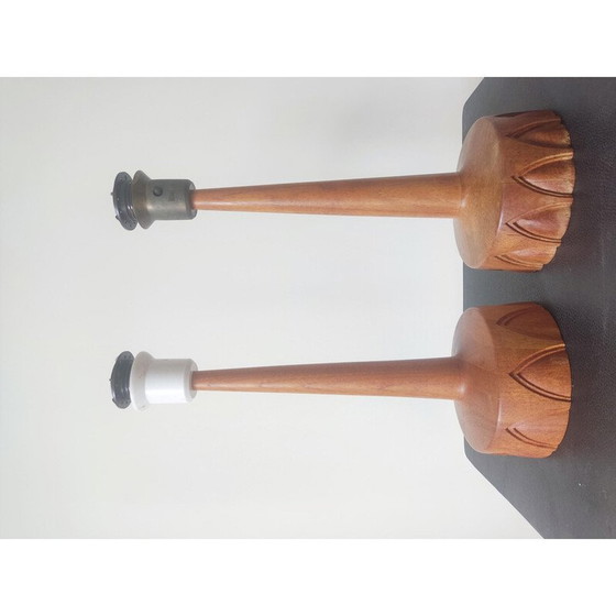 Image 1 of Pair of vintage teak wood table lamps for AB Stilarmatur Tranås, Sweden 1960