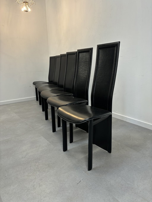 Set of 6 Italian leather chairs black