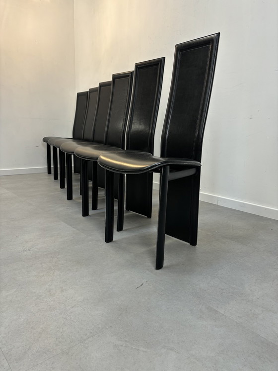 Image 1 of Set of 6 Italian leather chairs black