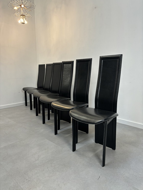 Image 1 of Set of 6 Italian leather chairs black