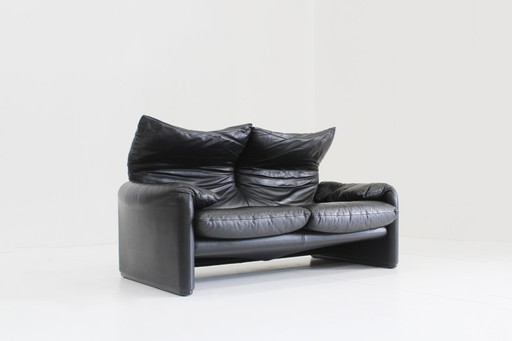 Cassina Maralunga Canapé 2 places cuir noir Vico Magistretti