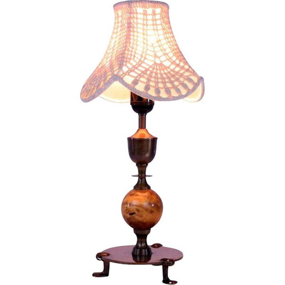 Image 1 of Lampada da tavolo vintage in legno e metallo, 1940