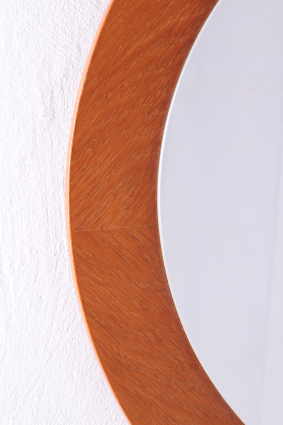 Image 1 of Specchio da parete rotondo vintage in legno chiaro, anni '60