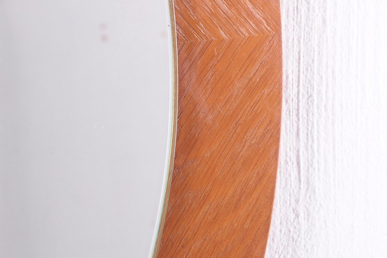 Image 1 of Specchio da parete rotondo vintage in legno chiaro, anni '60