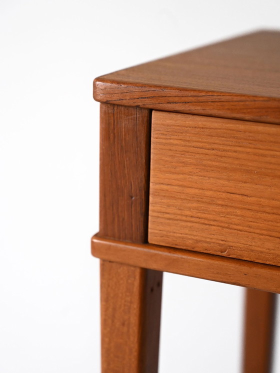 Image 1 of Vintage Teak Nightstand With Gold Metal Handle – Mid-Century Scandinavian Bedside Table